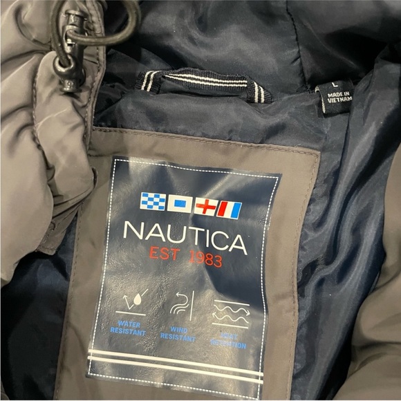 Nautica Gray Hooded Puffer Coat Men’s Large L - Picture 3 of 9